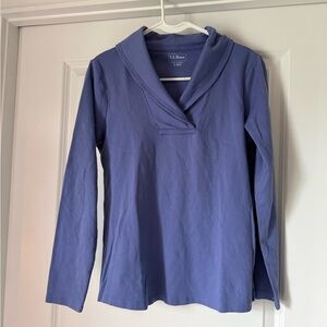 L.L. Bean Womens Small Purple/blue Long Sleeve Cotton Top Shawl Collar Casual